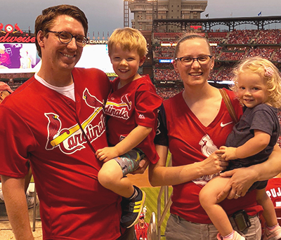 New Cardinal fans Dr. Sara Holden with her husband Dr. Tim Holden and their children 