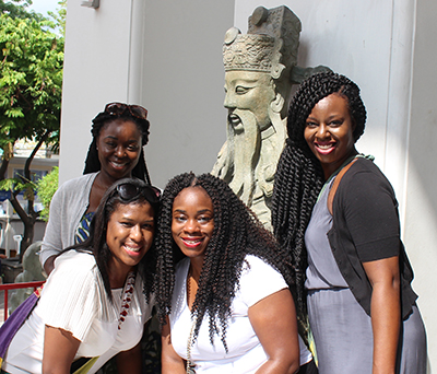 Dr. Oladapo (far right) with her sister and friends in Bangkok, Thailand